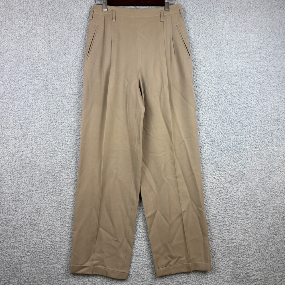 Vintage Ralph Lauren Dress Pants Womens 10 Tan Wool Pleated High Waist Wide Leg